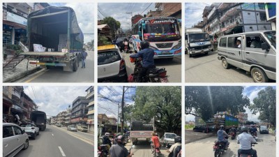  सानो सडकमा ठुला गाडी चल्दा जामको सास्ती, मर्कामा पैदलयात्रु 